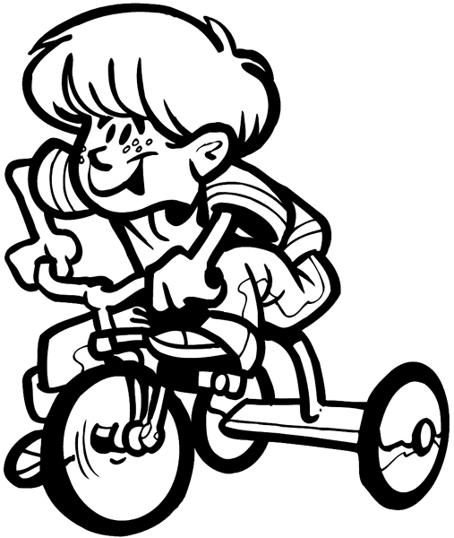 Tricycle riding boy vinyl sticker. Customize on line.     Children 020-0218  